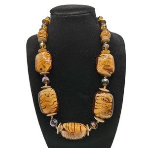 Tiger Stripe Lampwork Chunky Glass Aurora Borealis Bead Princess Necklace